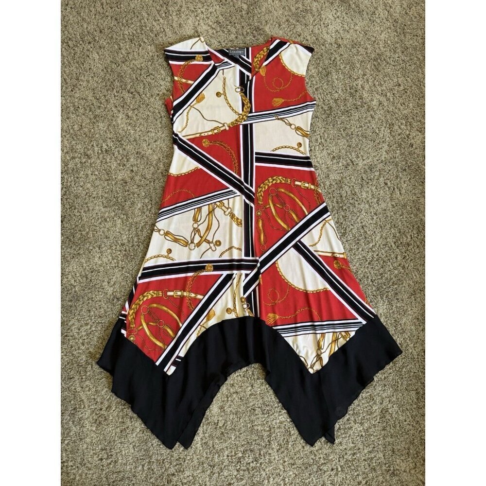 Womens Asymmetrical Maxi Dress Baroque Chain Print Vneck Boho Cottagecore Sz 10